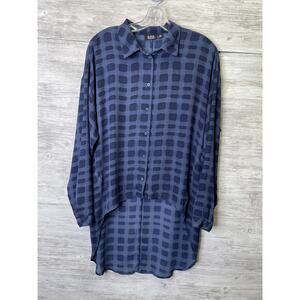 ana Shirt Womens Medium Blue Button Down High Low Tunic Sheer Blouse Lightweight